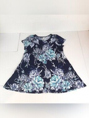 Moa Collection Blue Floral Blouse With Pockets Ladies Large (see measurements)